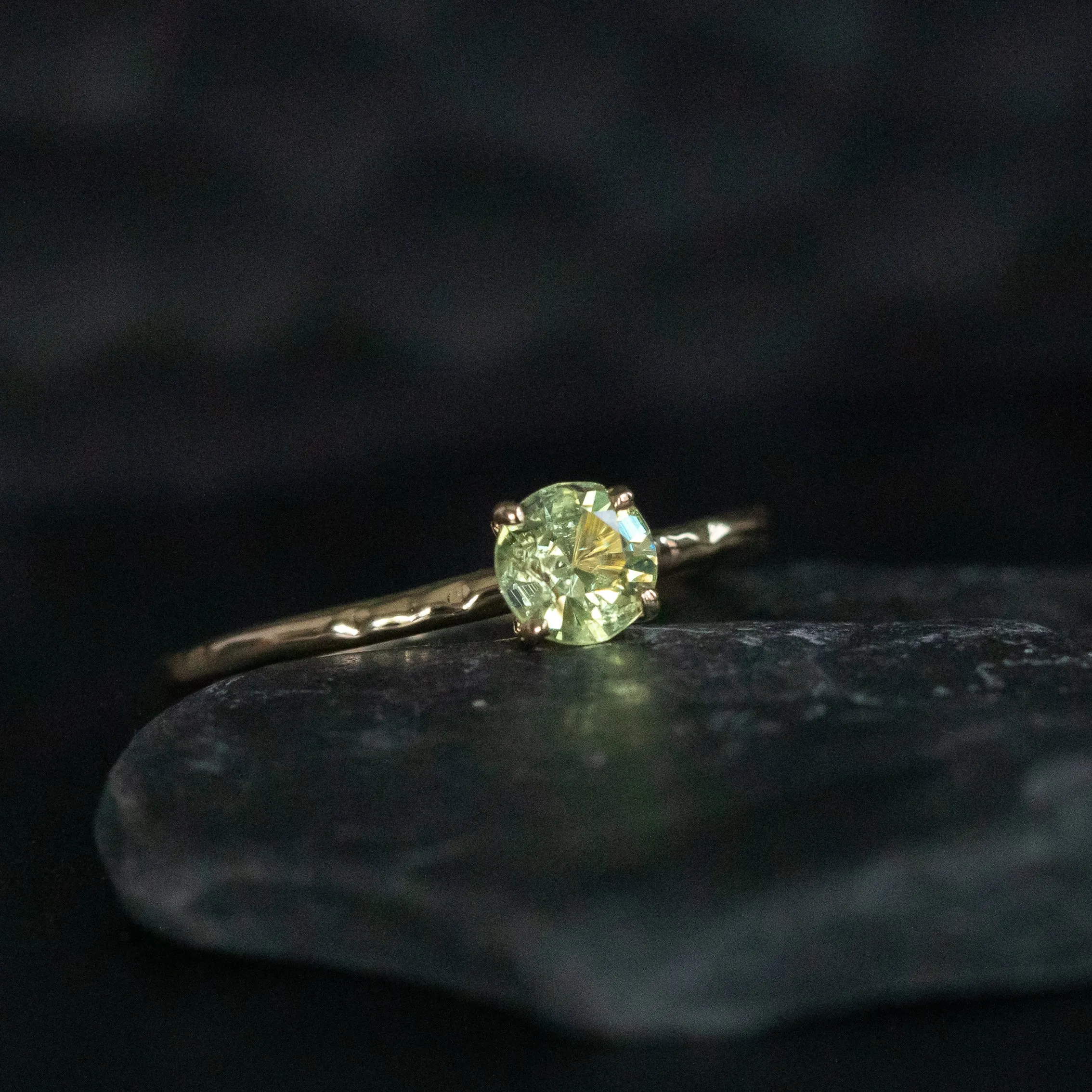 0.67ct Round Green Garnet Evergreen Solitaire in 14k Yellow Gold