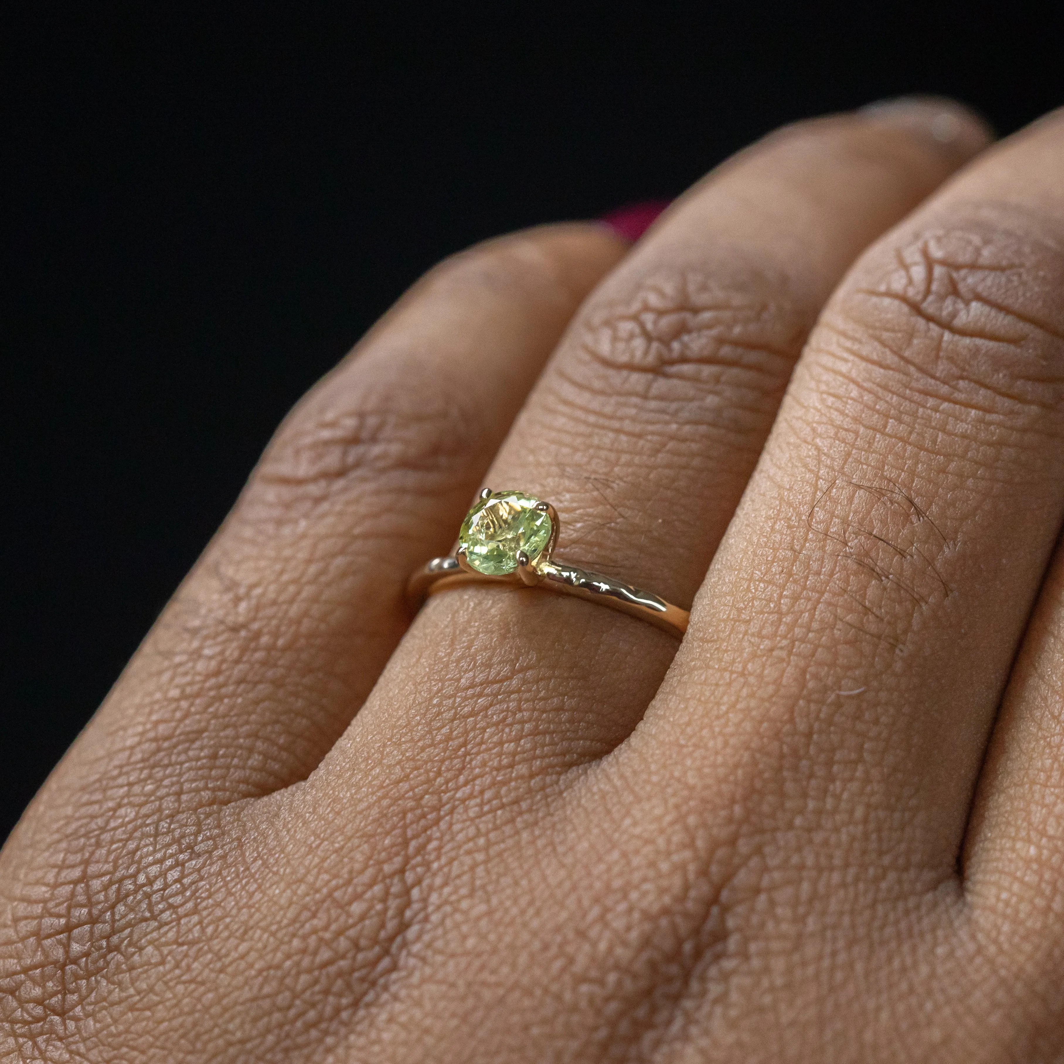 0.67ct Round Green Garnet Evergreen Solitaire in 14k Yellow Gold