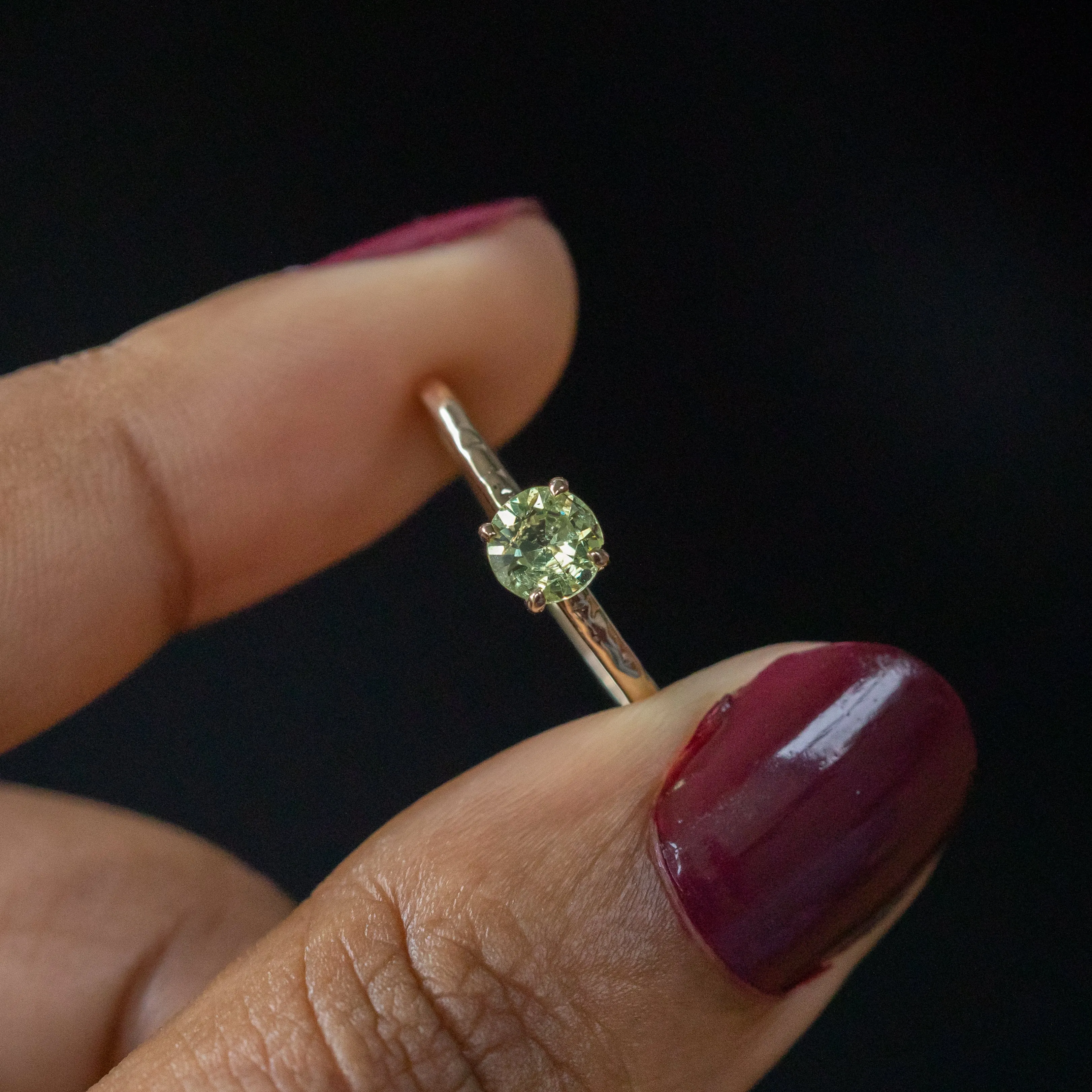 0.67ct Round Green Garnet Evergreen Solitaire in 14k Yellow Gold