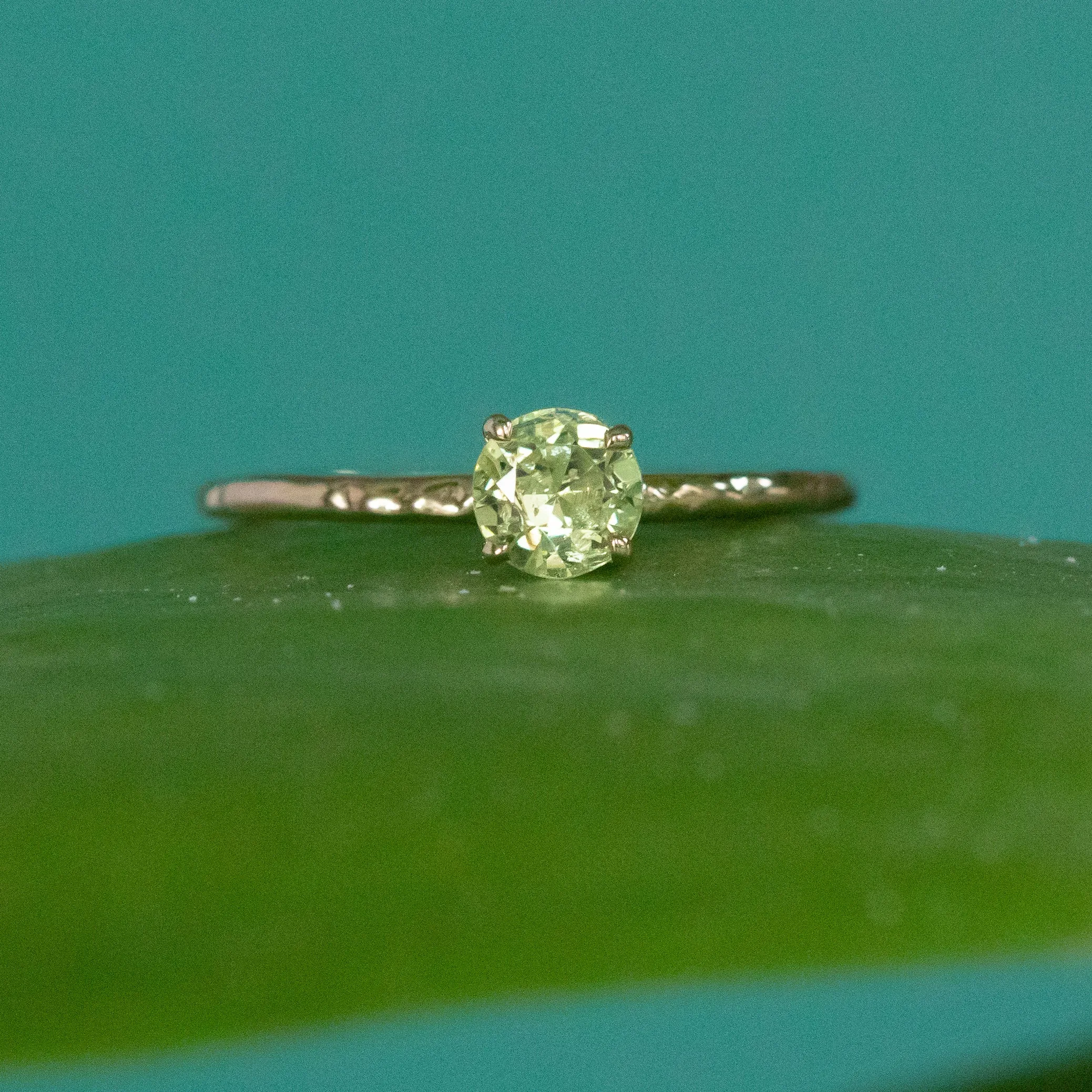 0.67ct Round Green Garnet Evergreen Solitaire in 14k Yellow Gold