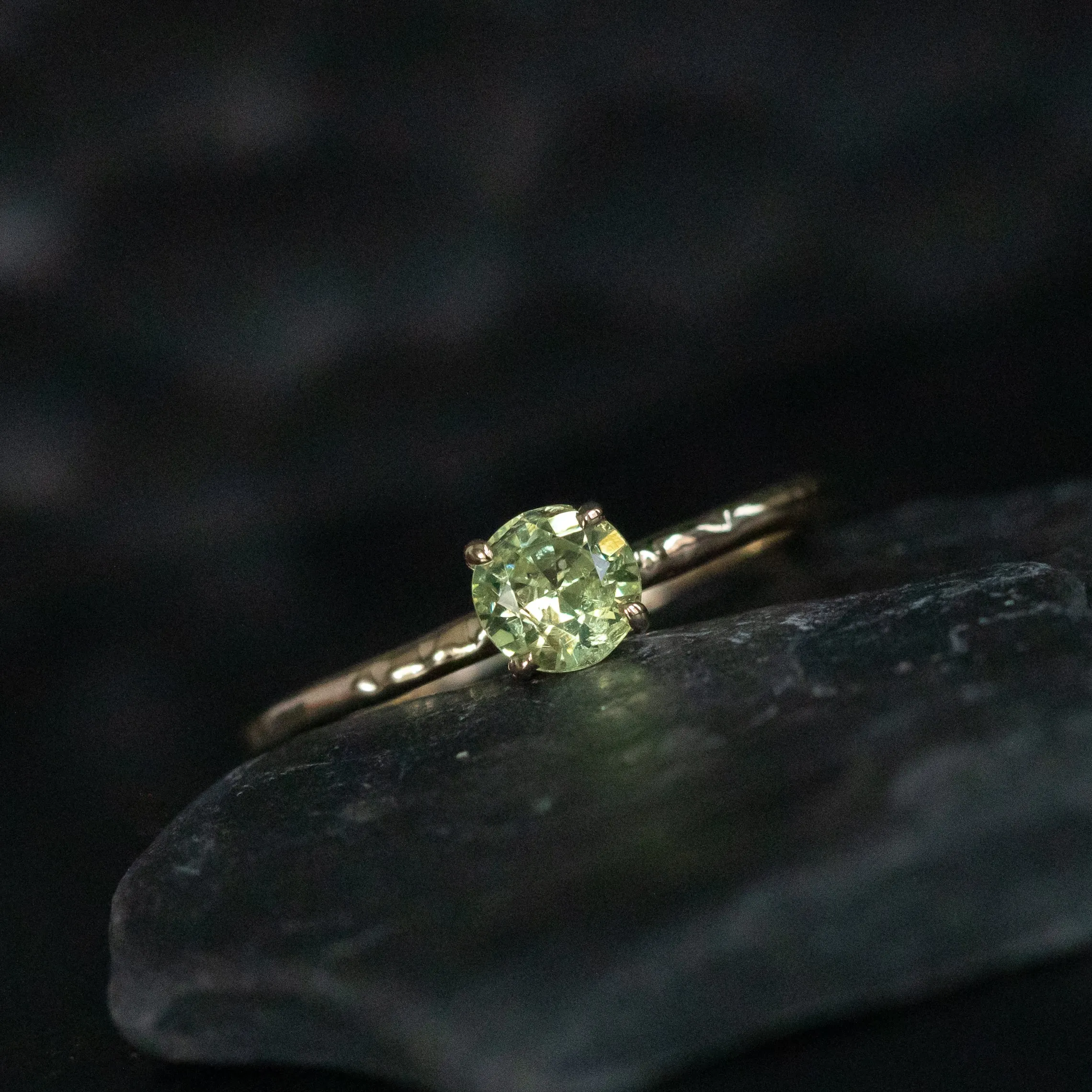 0.67ct Round Green Garnet Evergreen Solitaire in 14k Yellow Gold