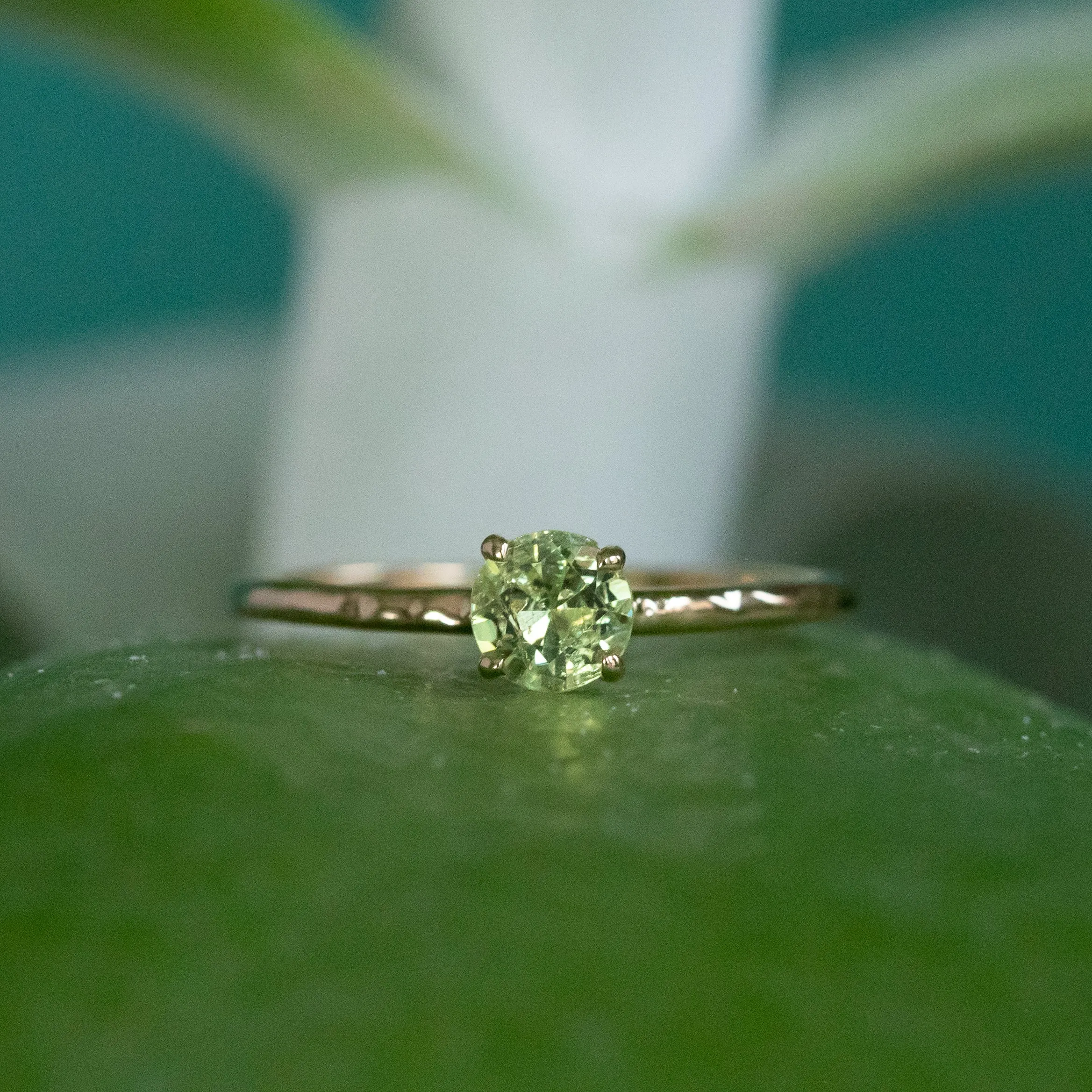 0.67ct Round Green Garnet Evergreen Solitaire in 14k Yellow Gold