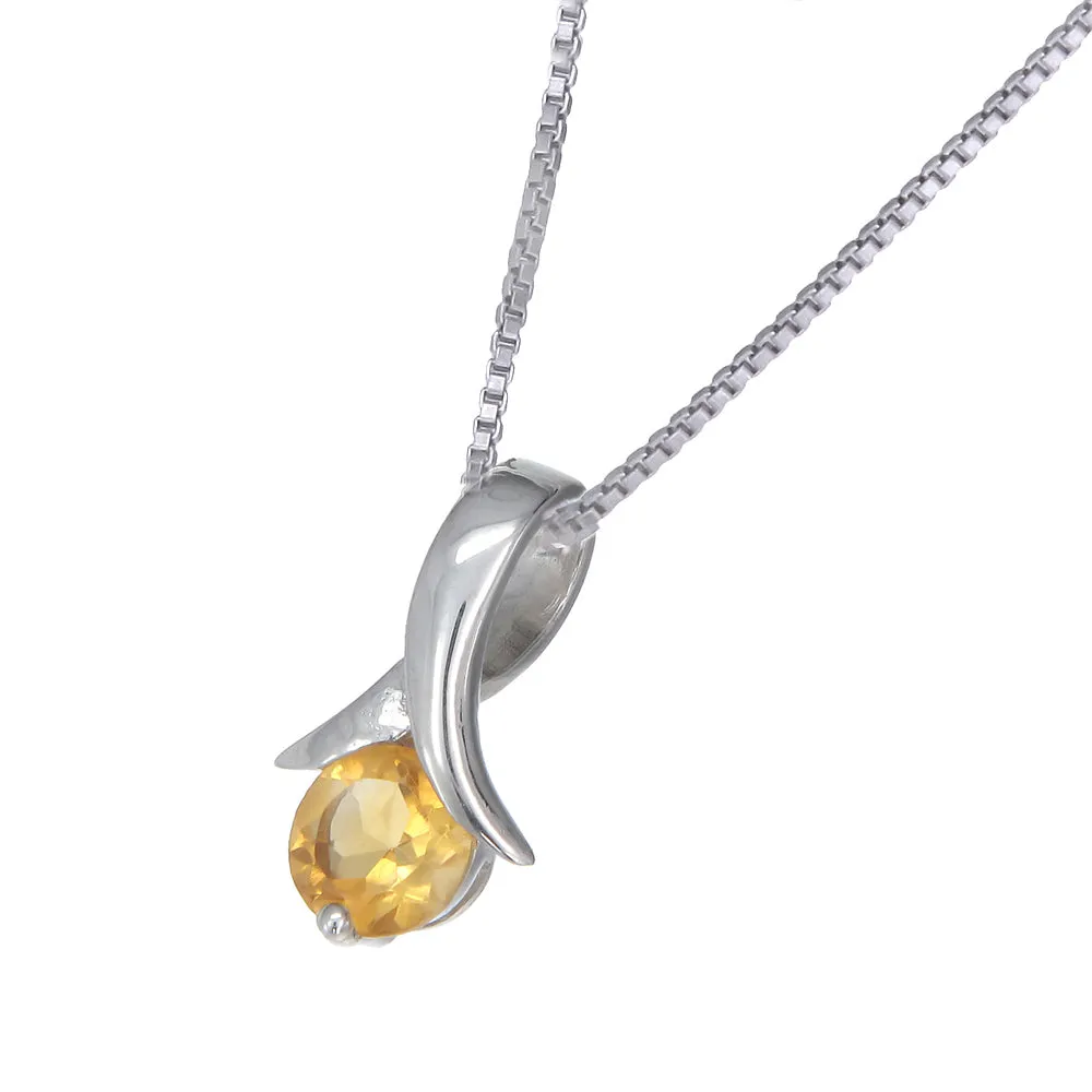 0.70 cttw Sterling Silver Citrine Pendant With 18 Inch Chain