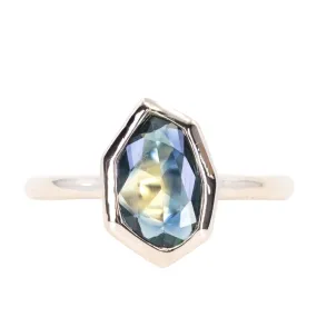 Stunning 0.92ct Parti Blue Sapphire Ring with Geometric Slice Design in 14k White Gold Bezel Setting