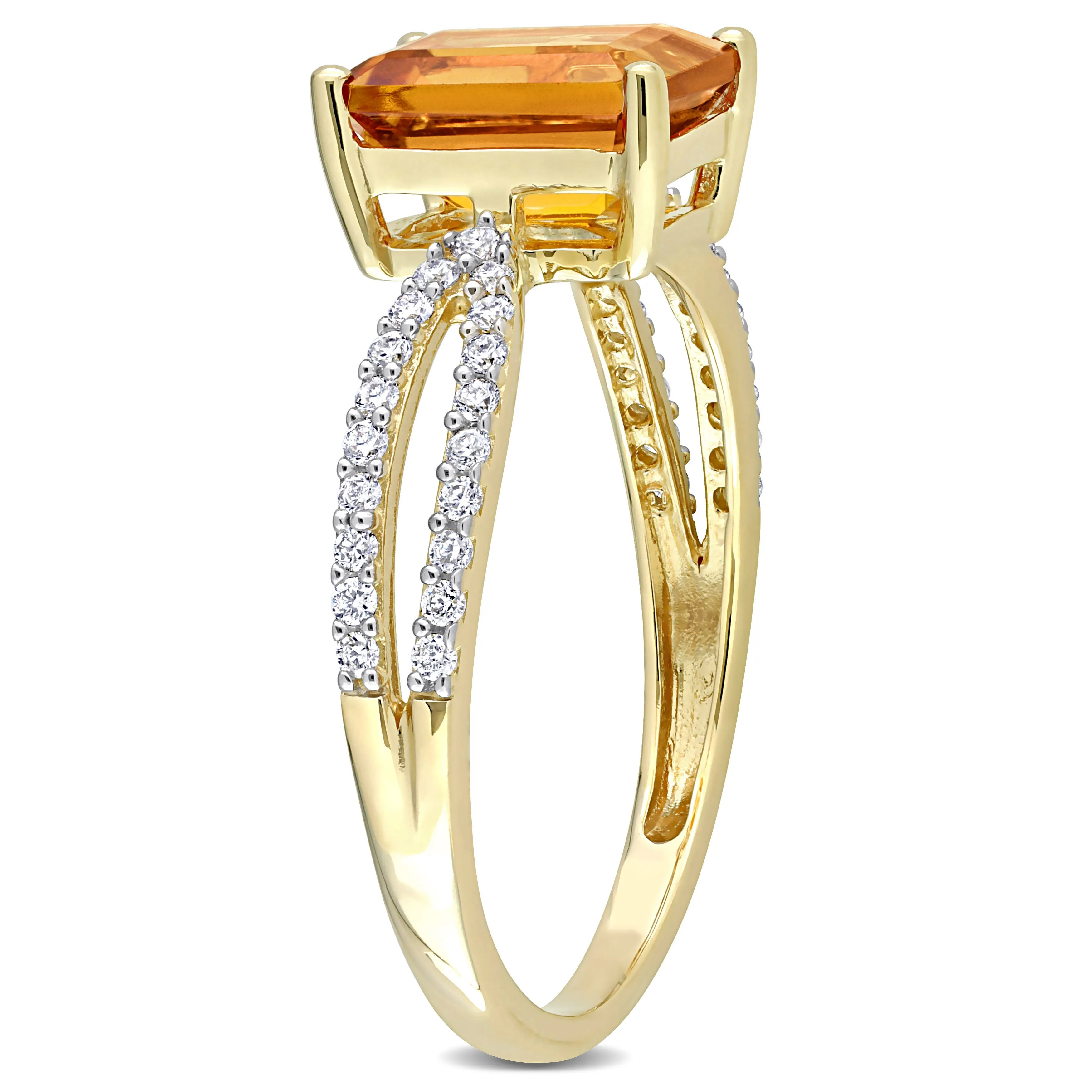 1 1/2 CT TGW Octagon Madeira Citrine and 1/5 CT TW Diamond Ring in 14k Yellow Gold