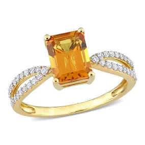 1 1/2 CT TGW Octagon Madeira Citrine and 1/5 CT TW Diamond Ring in 14k Yellow Gold