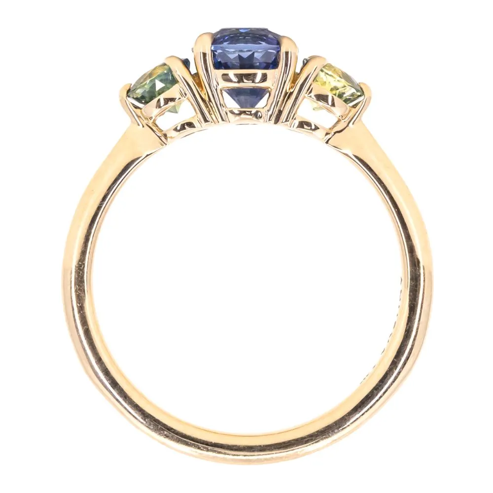 1.07ct Round Ceylon Sapphire and 3.8MM Round Sapphires Three Stone Ring in 14K Yellow Gold