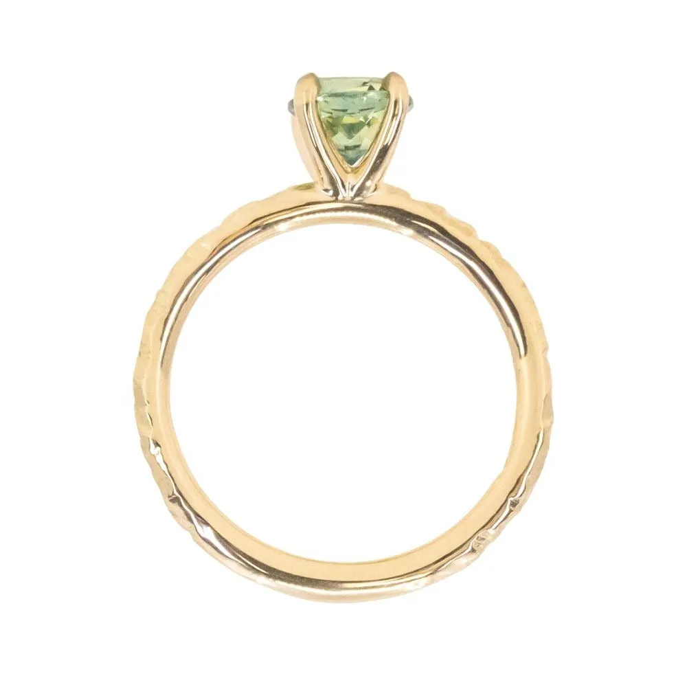 1.08ct Round Parti Madagascar Untreated Sapphire Evergreen Carved Solitaire in 18k Yellow Gold