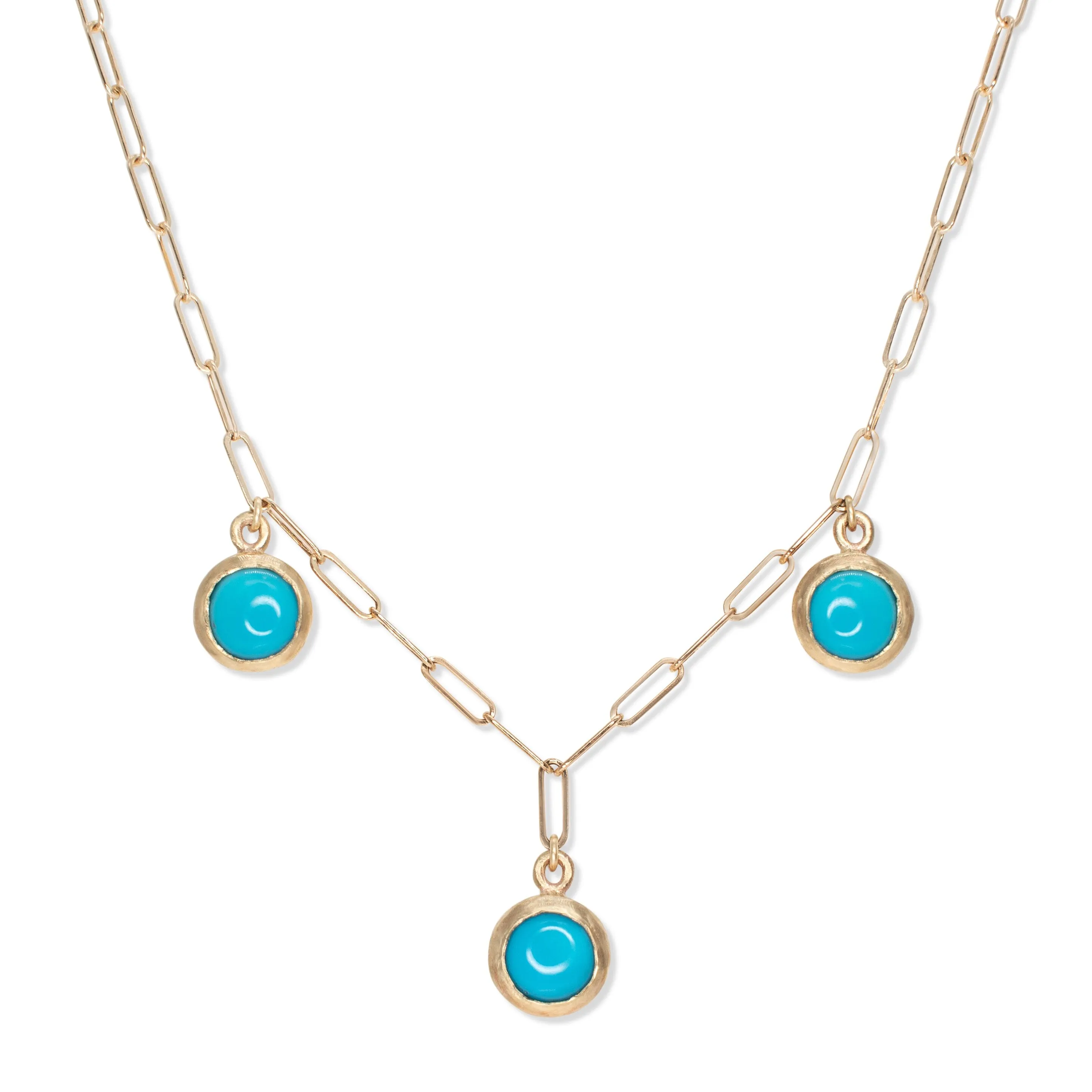 10K Semi-Precious Three Stone Drop Necklace in Turquoise