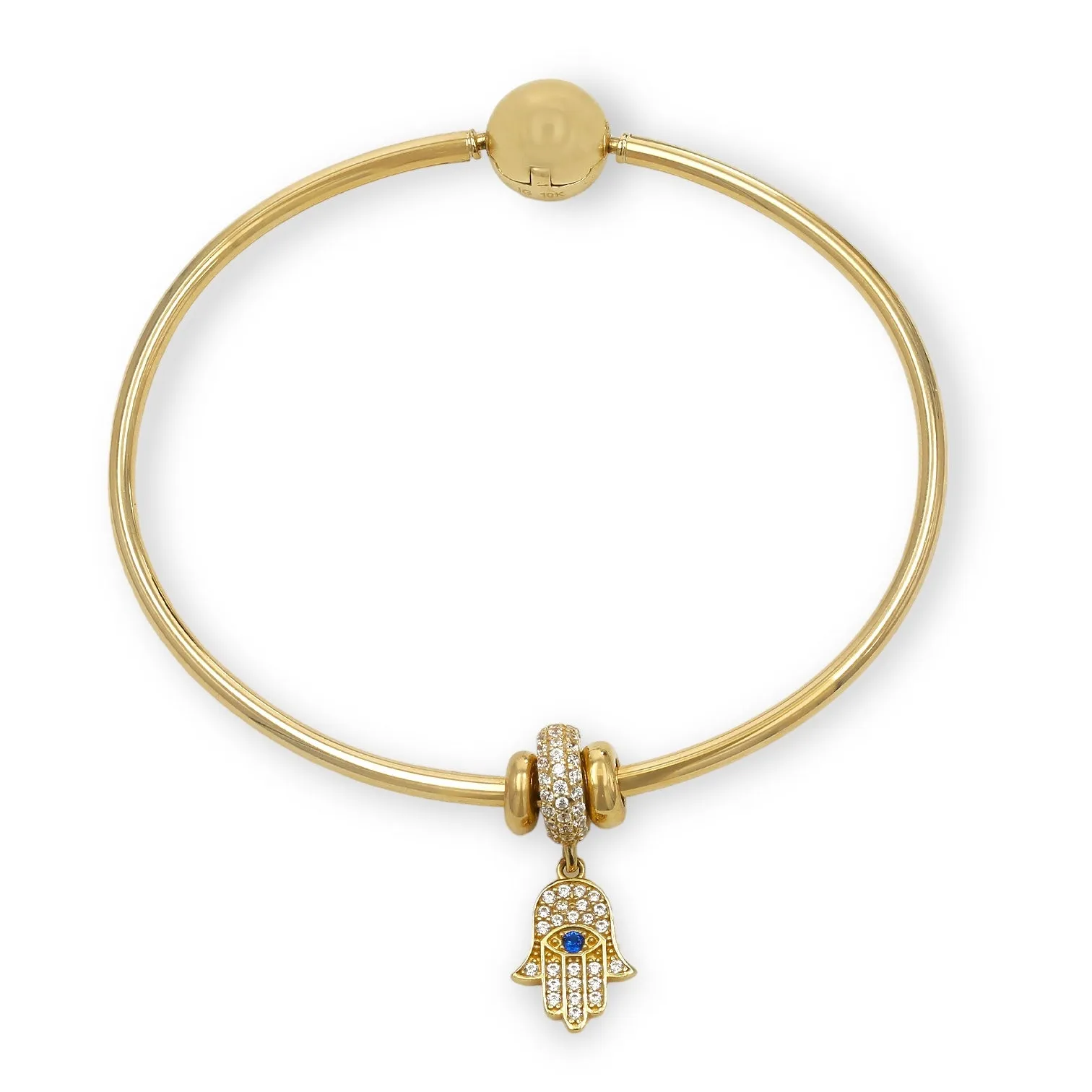 10K yellow gold bangle hamsa charm-2222