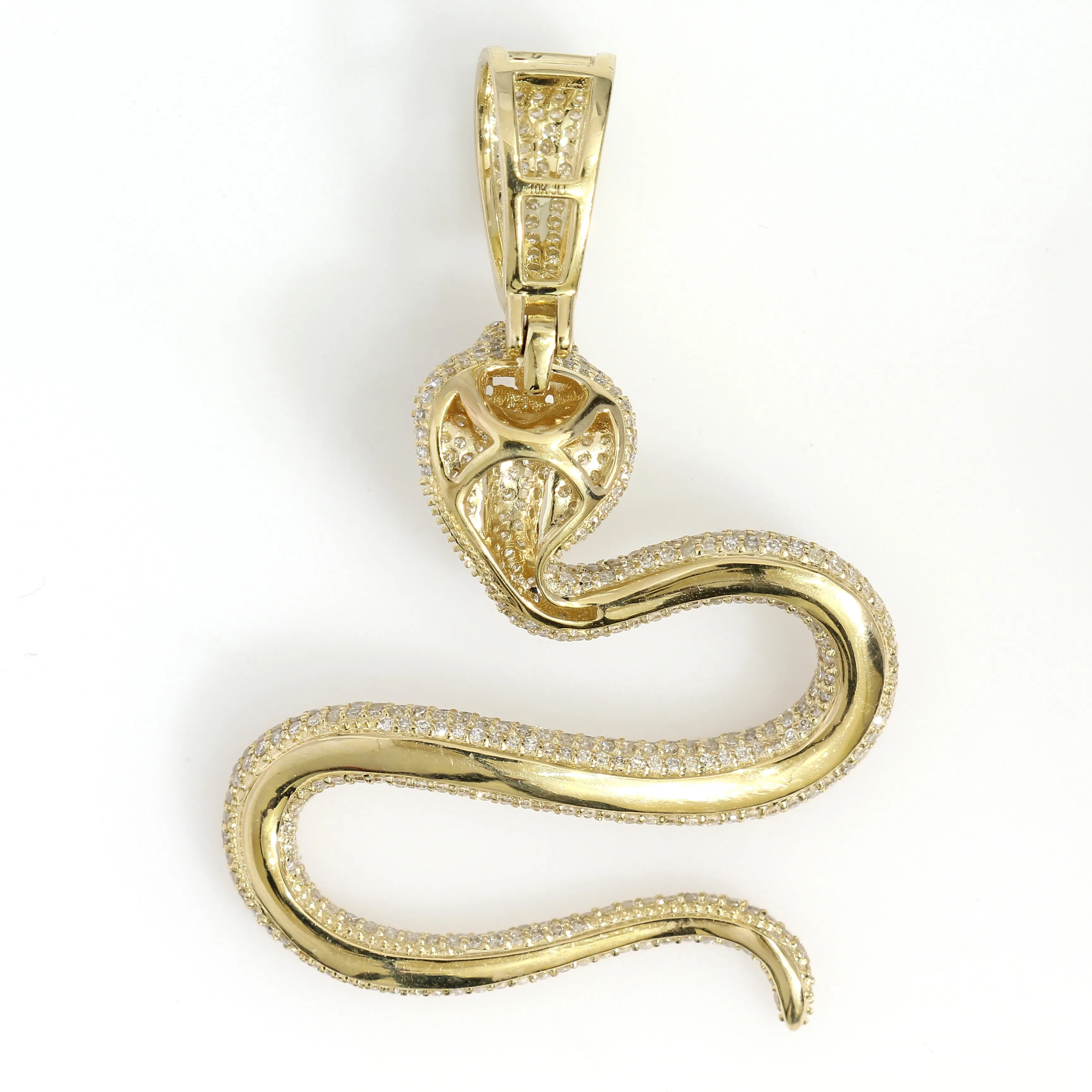 10K Yellow Gold Cobra Snake Pendant 2 Ctw