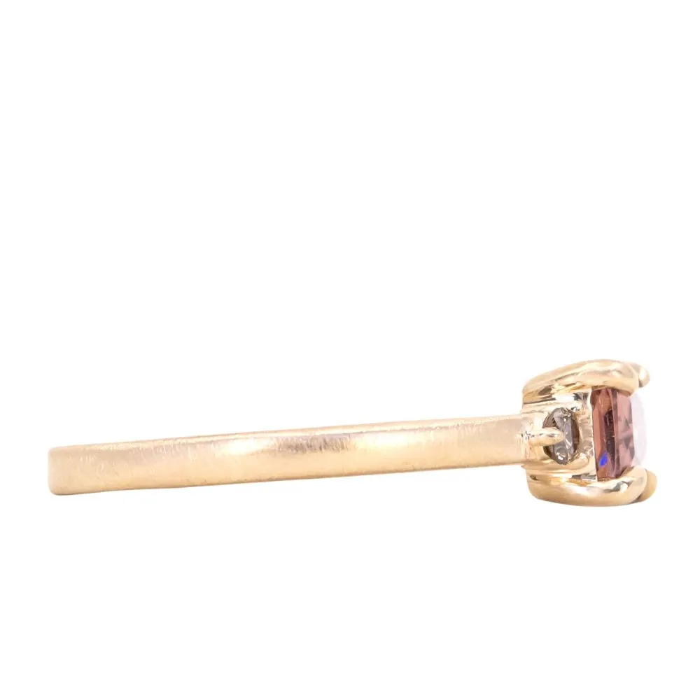 1.19ct East-West Radiant cut Pink Zircon and Champagne Diamond Low Profile Satin Flat Band Ring in 14k Yellow Gold