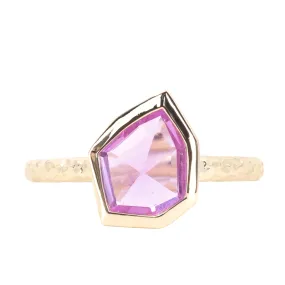 1.25ct Geo Slice Pink Sapphire Evergreen Low Profile Bezel Solitaire Ring in 14k Yellow Gold