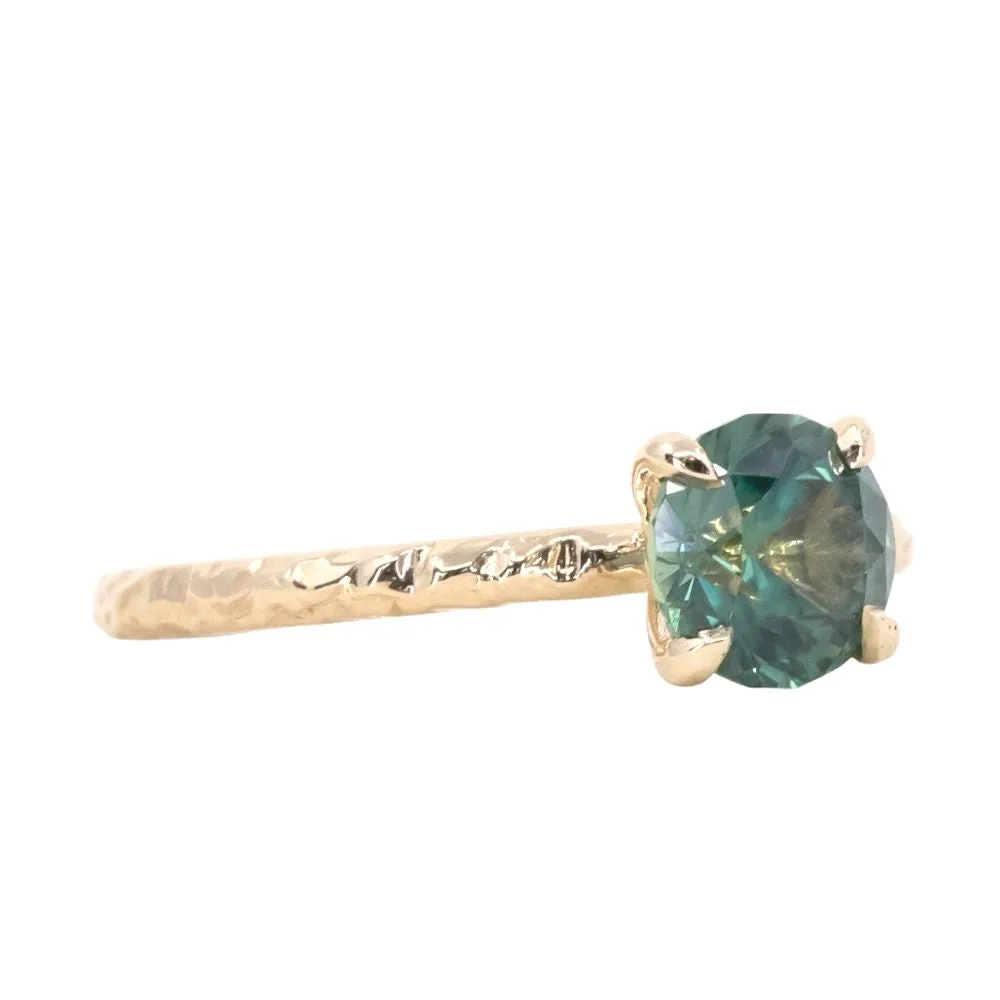 1.39ct Round Teal Songean Sapphire Evergreen Solitaire in Recycled 14k Yellow Gold