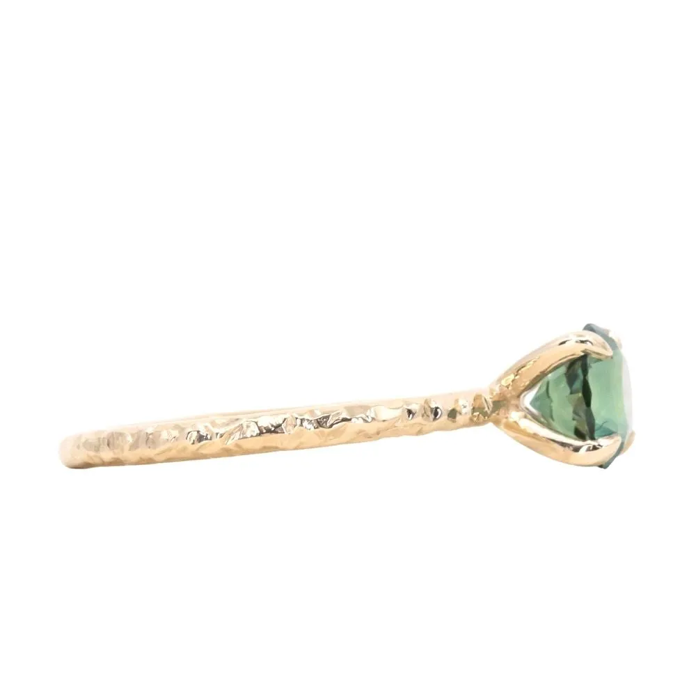 1.39ct Round Teal Songean Sapphire Evergreen Solitaire in Recycled 14k Yellow Gold