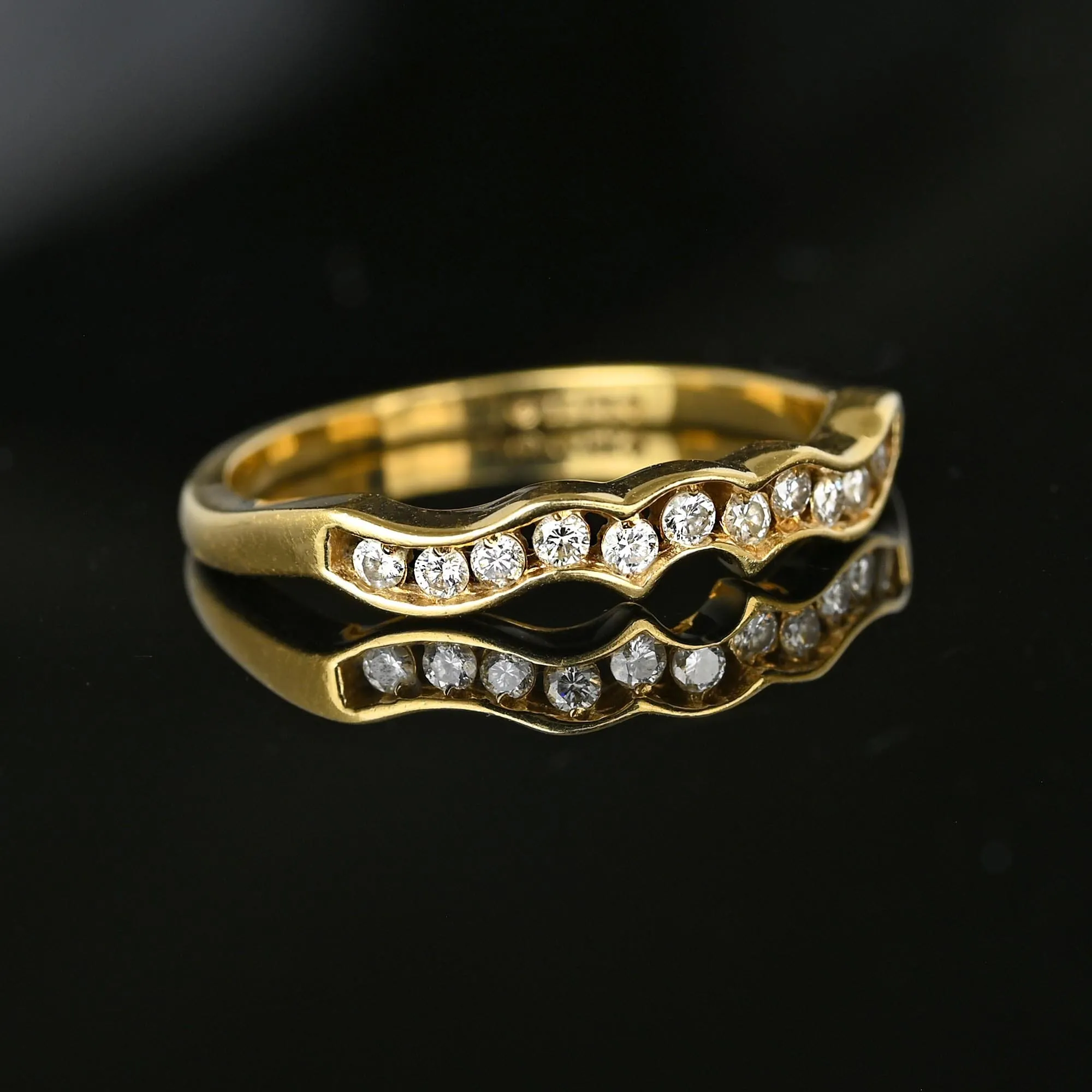 14K Gold Diamond Half Eternity Wave Ring Band