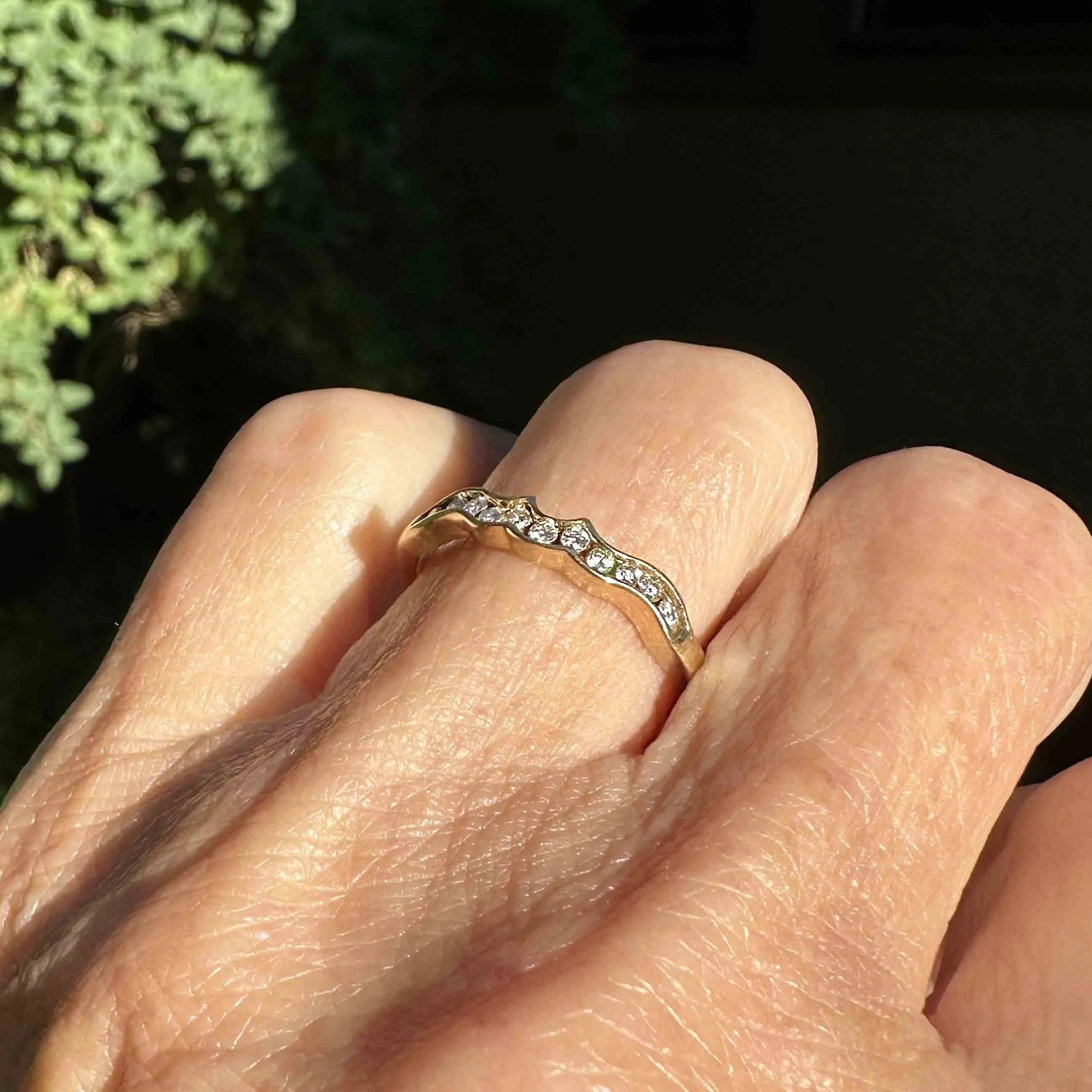 14K Gold Diamond Half Eternity Wave Ring Band