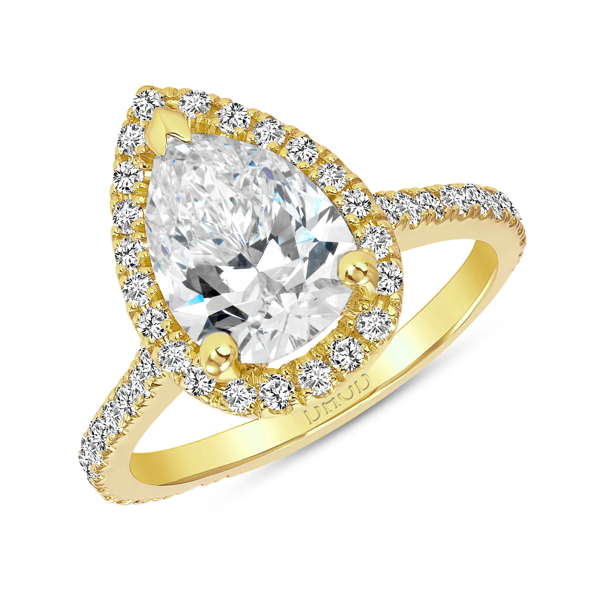 14K Gold Diamond Halo Ring with 3.50ct Pear Forever One Moissanite Engagement Ring