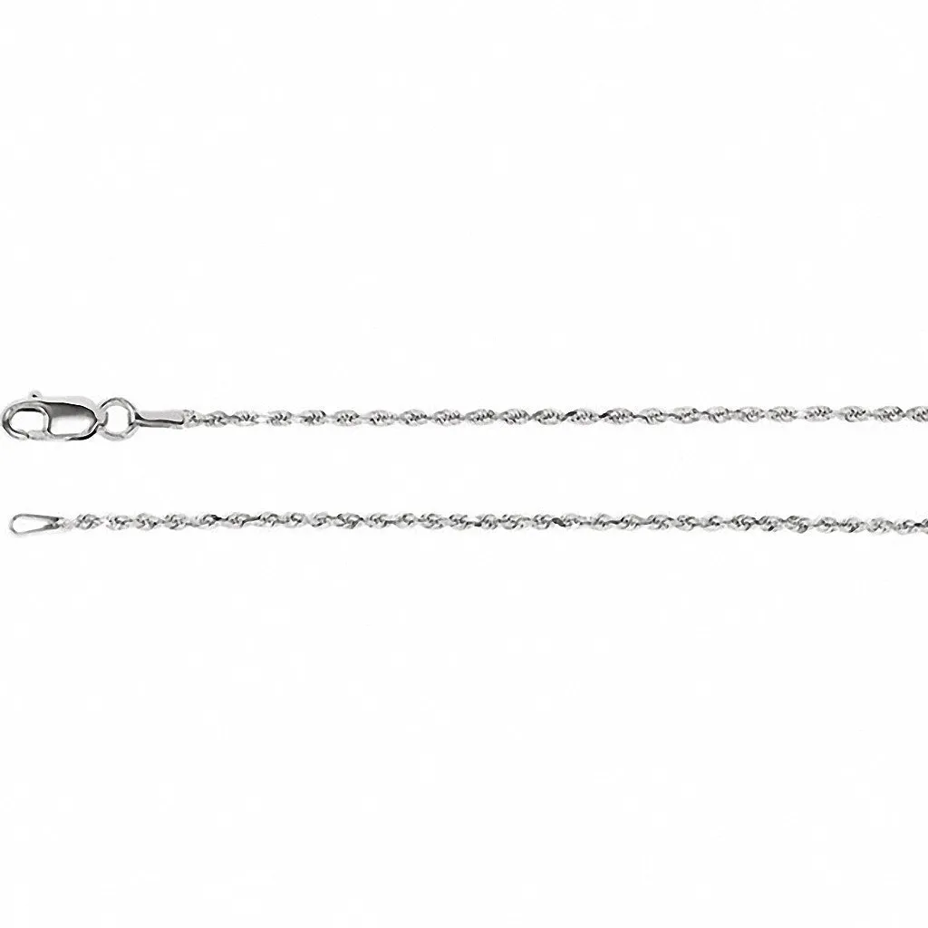 14K White Gold Diamond Cut Rope Chain, 18 Inches Long 1.3 mm  - CH947