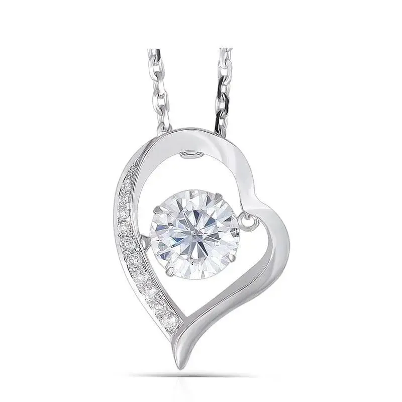 14k White Gold Floating / Dancing Moissanite Necklace / Pendant 1ct Center Stone