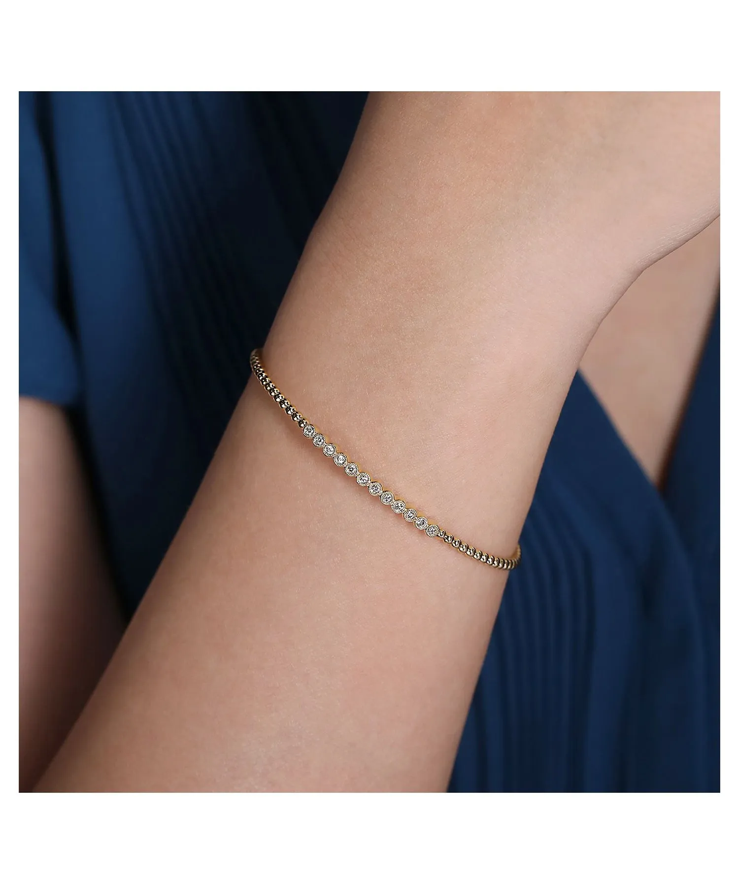 14K Yellow Gold Bujukan Bead Diamond Bangle