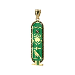 14k yellow gold green enamel amulet Egyptian hieroglyph pendant -226097