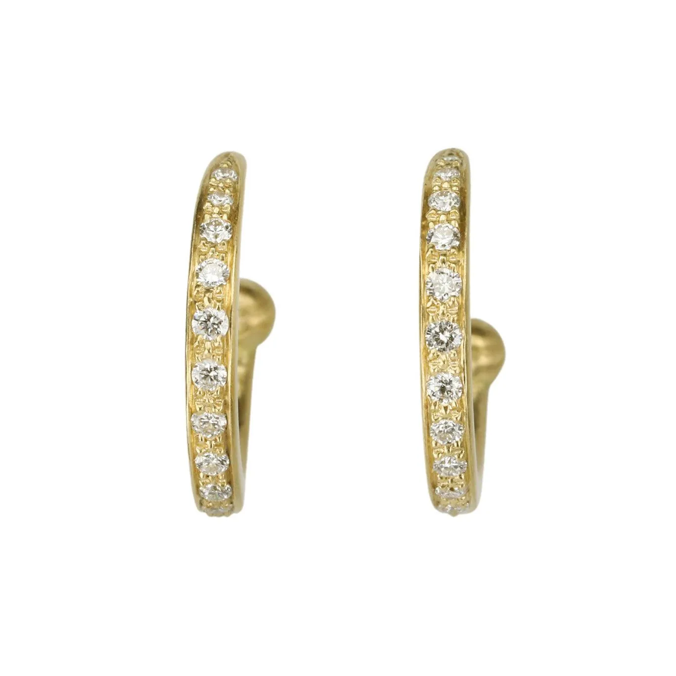 18K Gold and Pave Diamond Medium Hoop Earrings