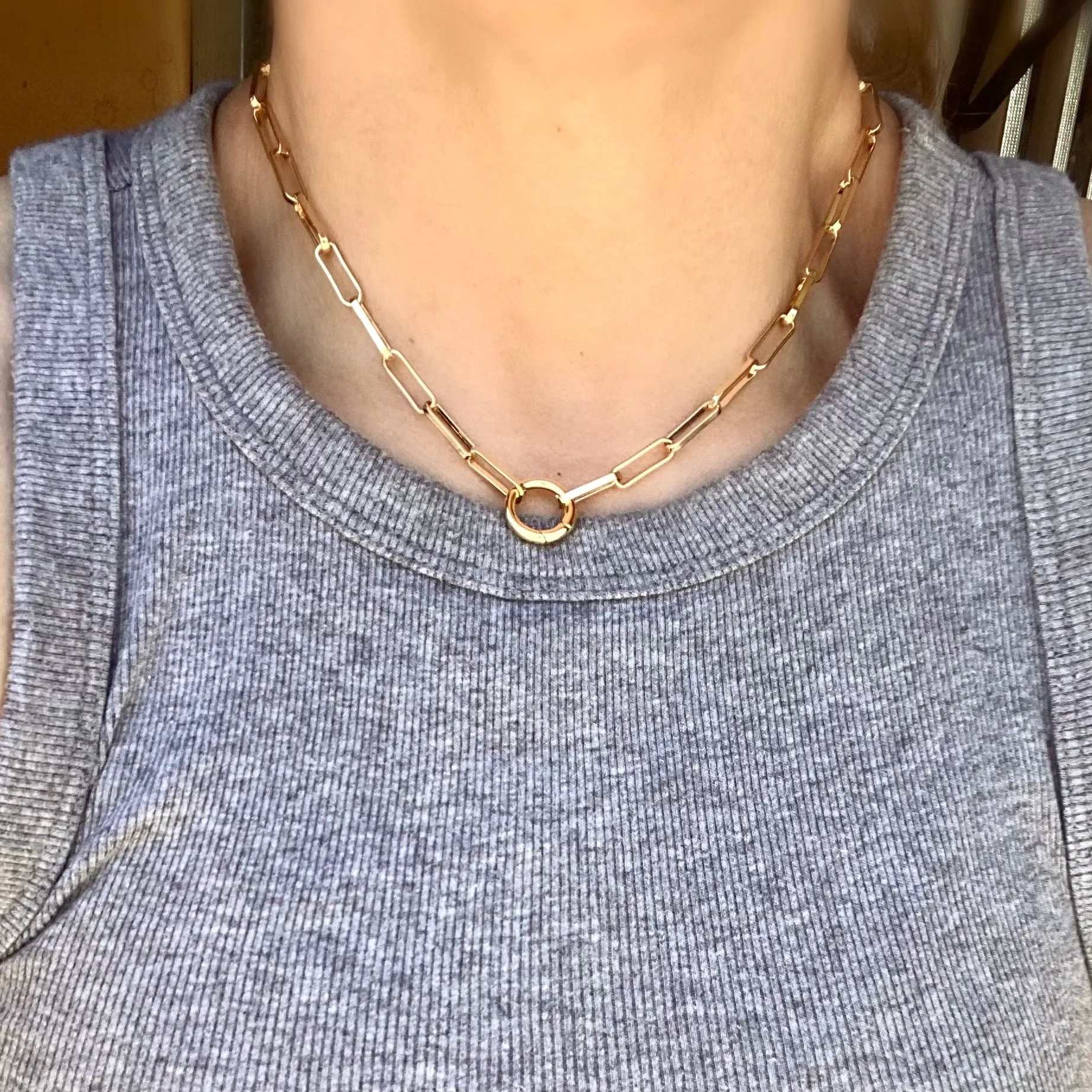 18k Gold Filled Paperclip Chain Necklace Featuring Carabine Clasp