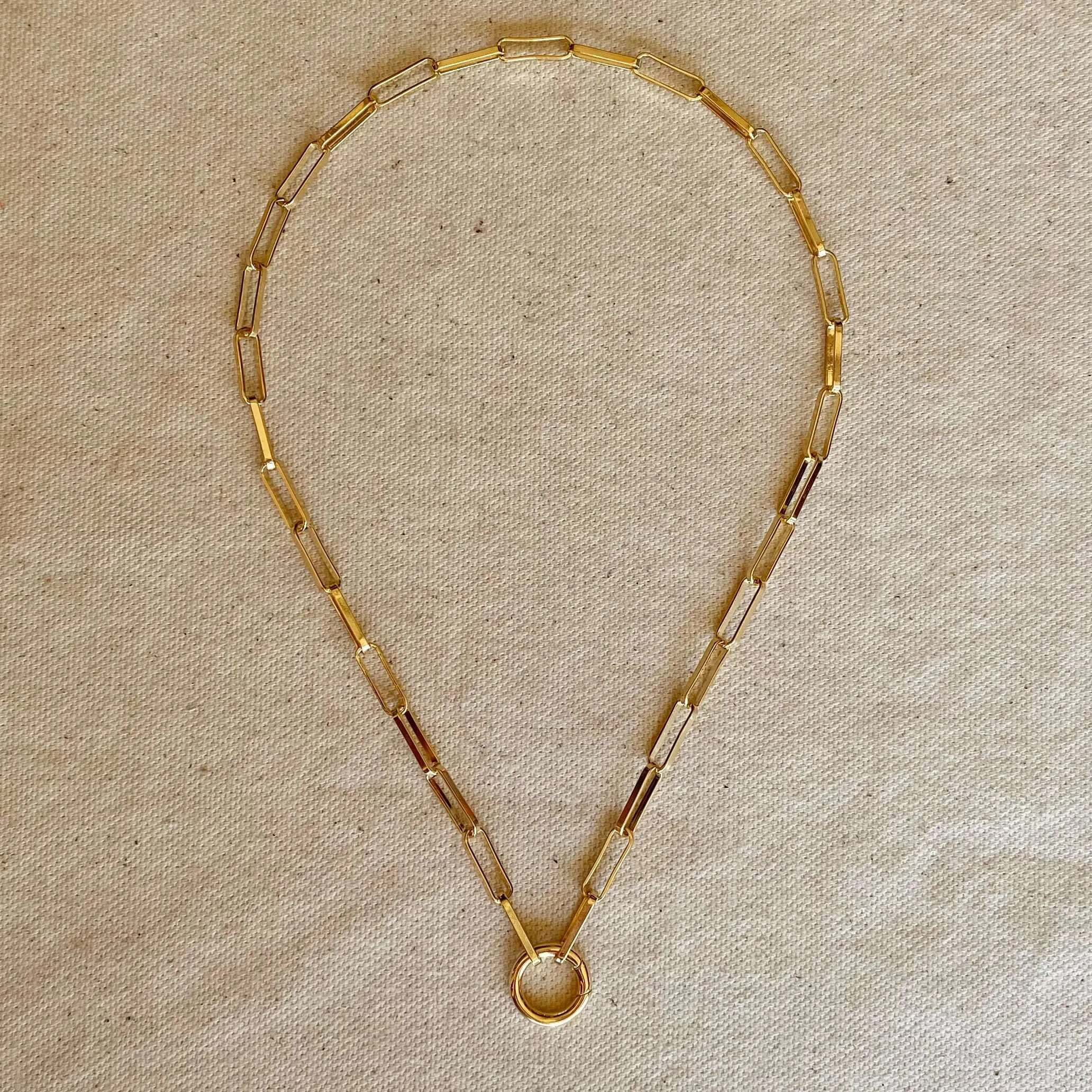 18k Gold Filled Paperclip Chain Necklace Featuring Carabine Clasp