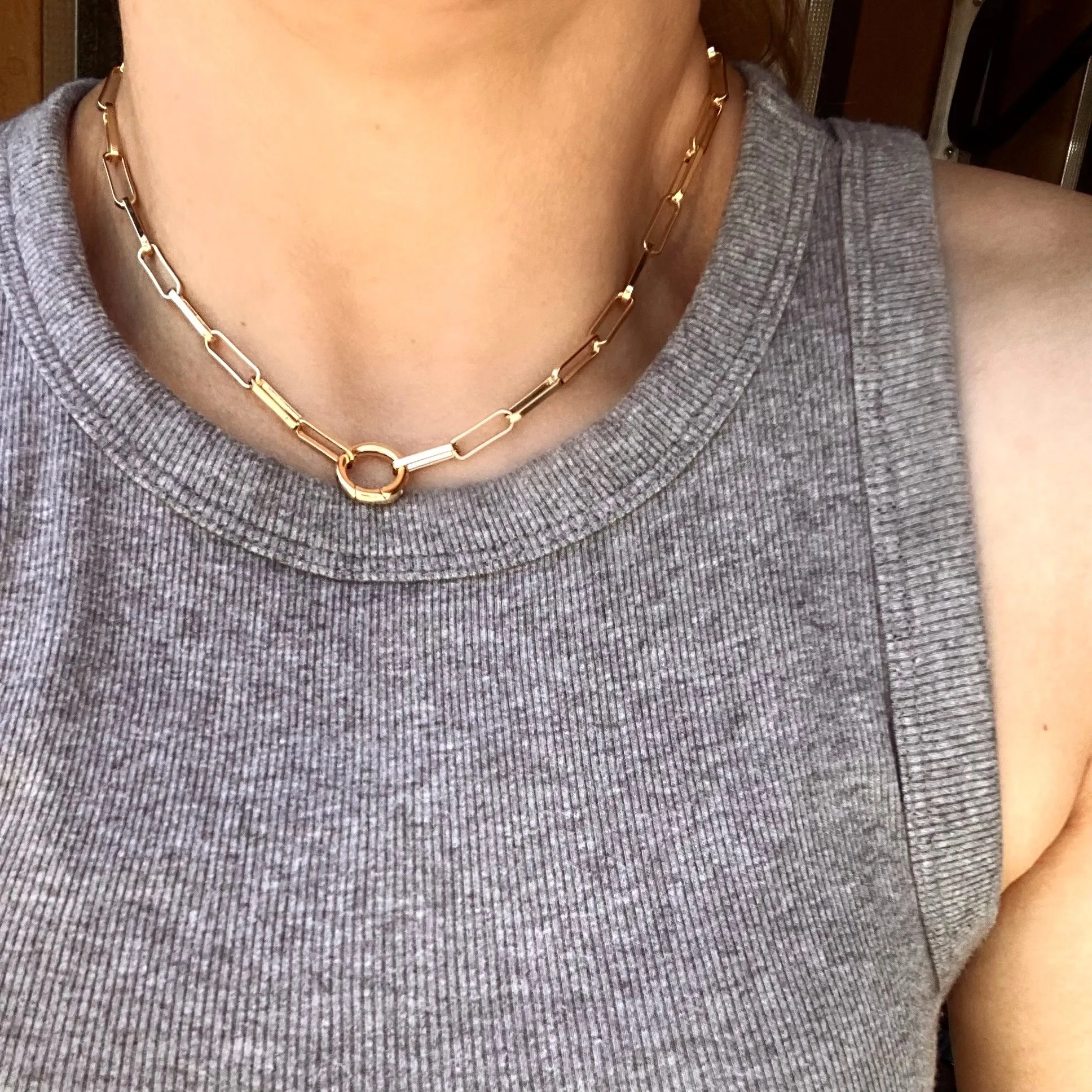 18k Gold Filled Paperclip Chain Necklace Featuring Carabine Clasp