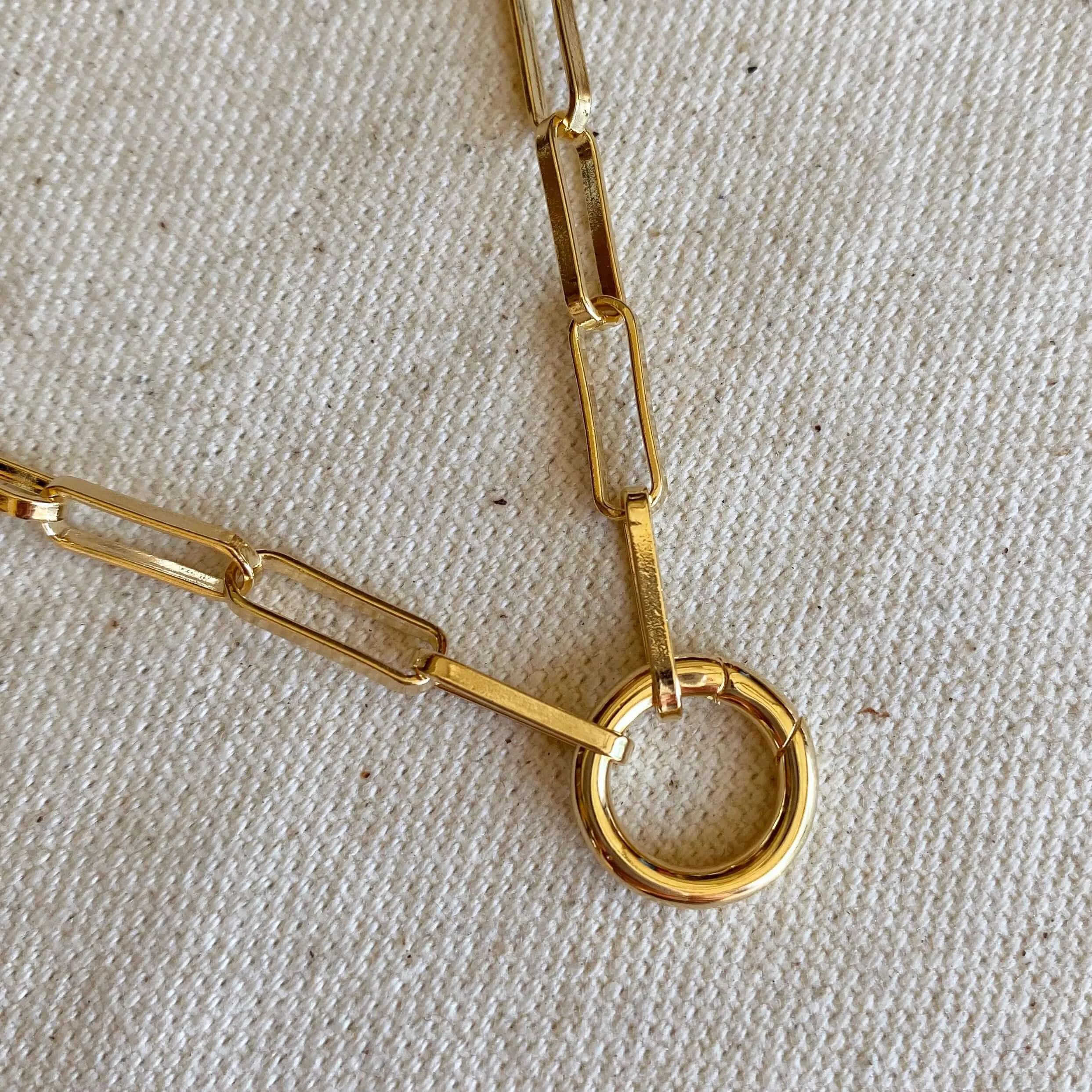 18k Gold Filled Paperclip Chain Necklace Featuring Carabine Clasp