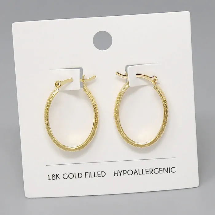 18K Gold Filled Textured Oval Hoop Earrings