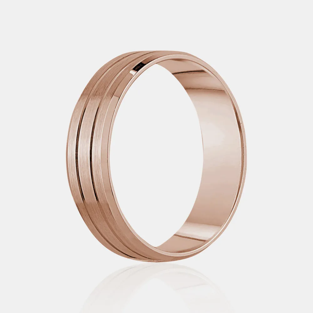 18K High Polished & Brushed Center Lines Wedding Band