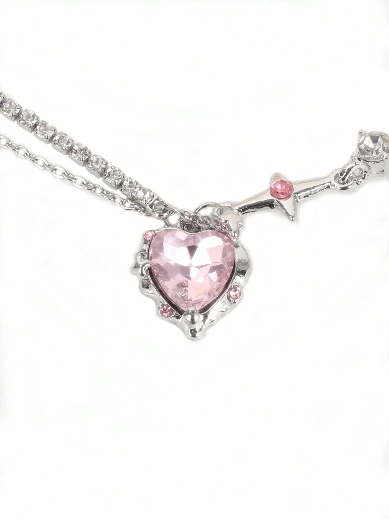 1pc Glamorous Star Decor Rhinestone Heart Charm Necklace For Women For Daily Decoration