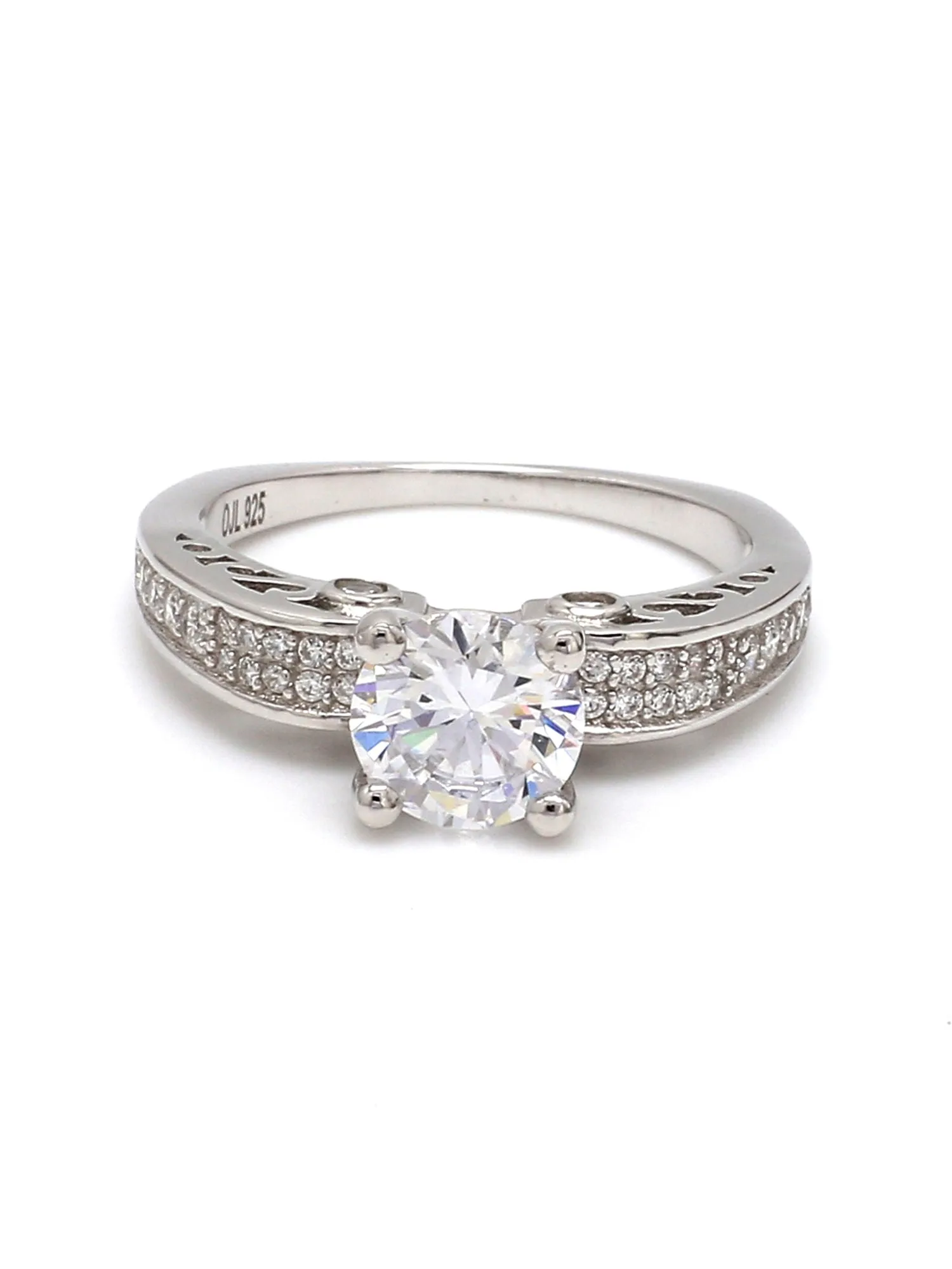 2 Carat Ornate Solitaire Silver Ring