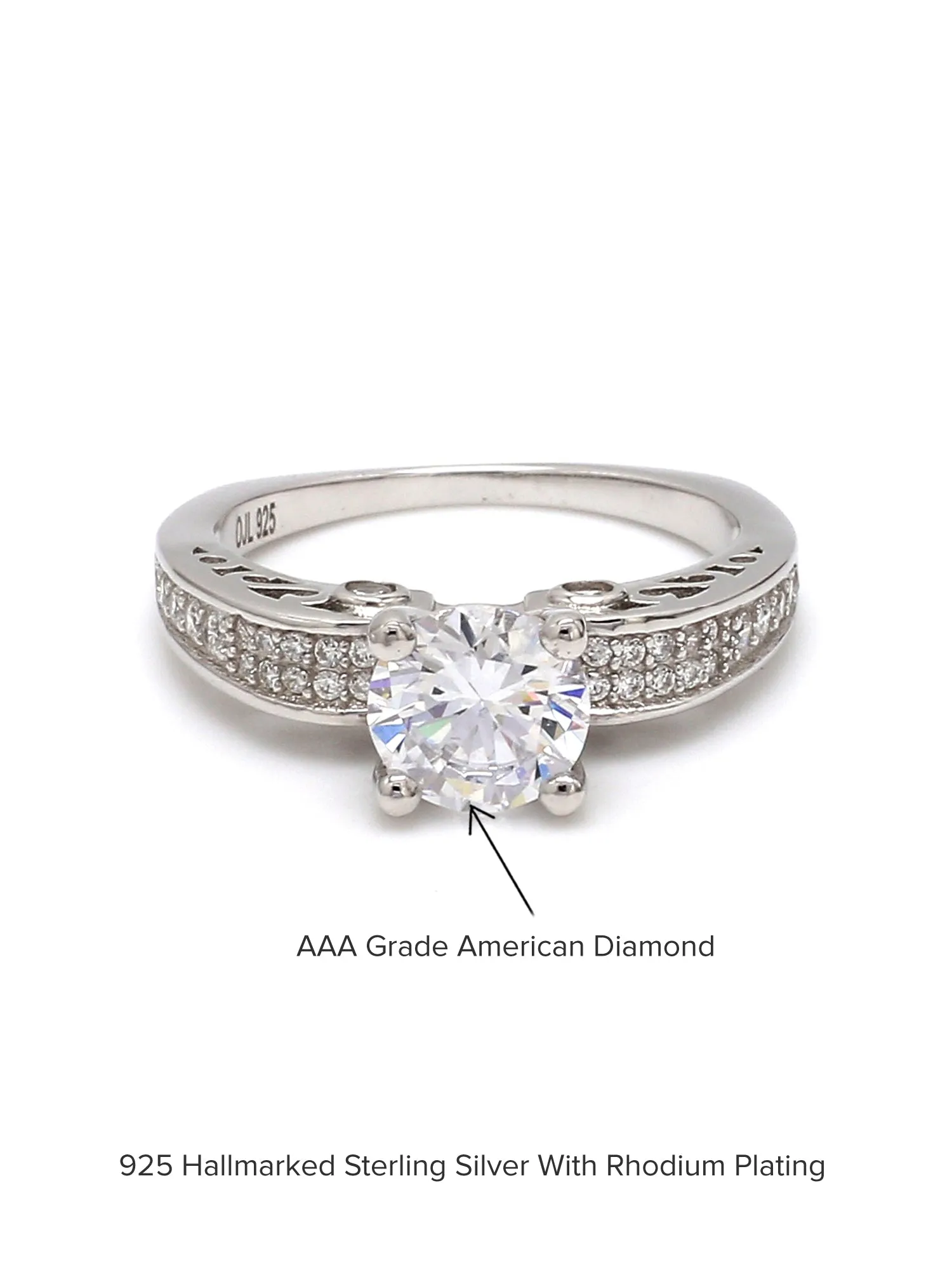 2 Carat Ornate Solitaire Silver Ring