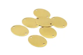 25 Raw Brass Stamping Oval Connectors 2 Holes, Cabochon Tags, Findings (21x16mm) A0245