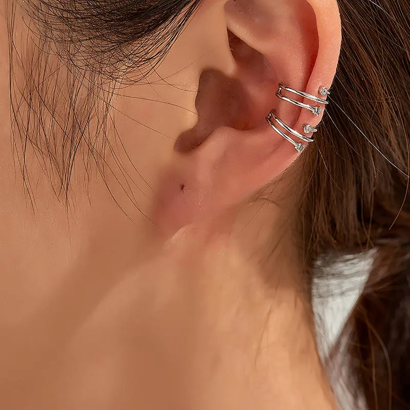 3 Lines Ear Cuff with Star and CZ - Rose Gold