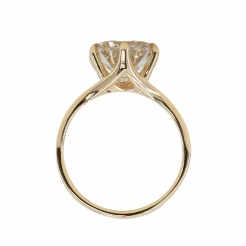 3.14ct Light Champagne Diamond Six Prong Split Shank Solitaire In 14k Yellow Gold