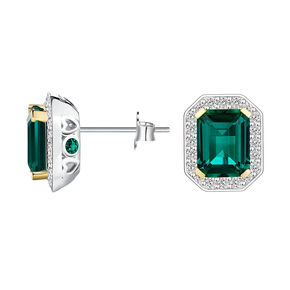 6 Ctw Emerald-Cut Emerald Stud Earrings With Moissanite Pave Halo