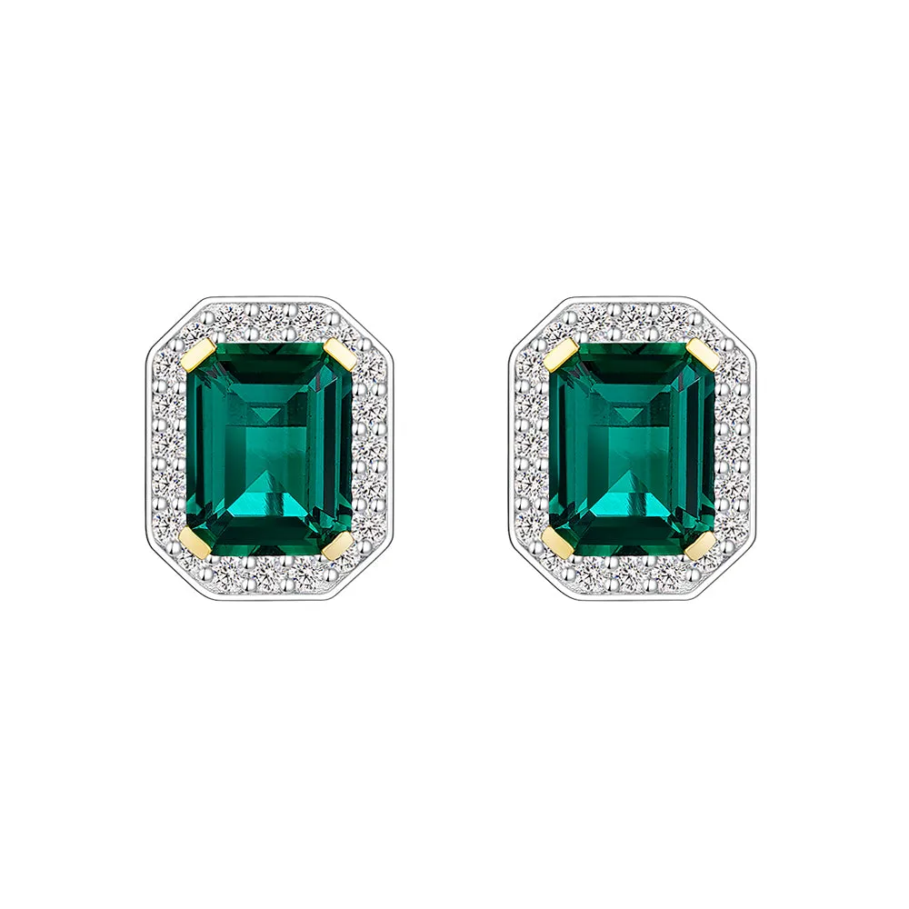 6 Ctw Emerald-Cut Emerald Stud Earrings With Moissanite Pave Halo