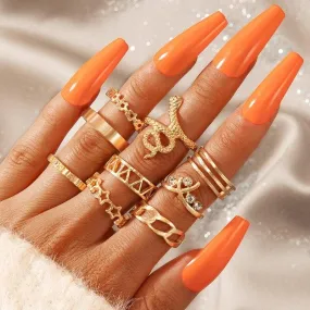 9pcs/sets vintage Snake Joint Ring Sets inspired by Bohemian style