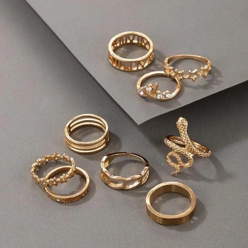 9pcs/sets vintage Snake Joint Ring Sets inspired by Bohemian style