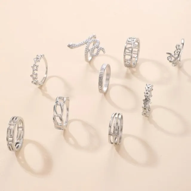 9pcs/sets vintage Snake Joint Ring Sets inspired by Bohemian style