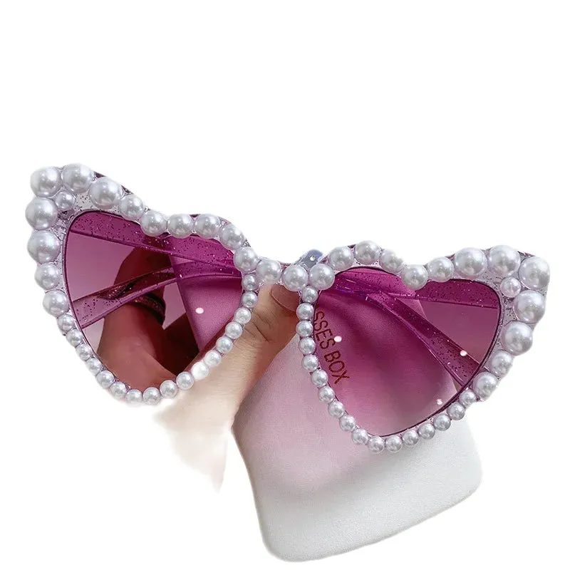 Aesthetic Oversized Heart Pearl Sunglasses