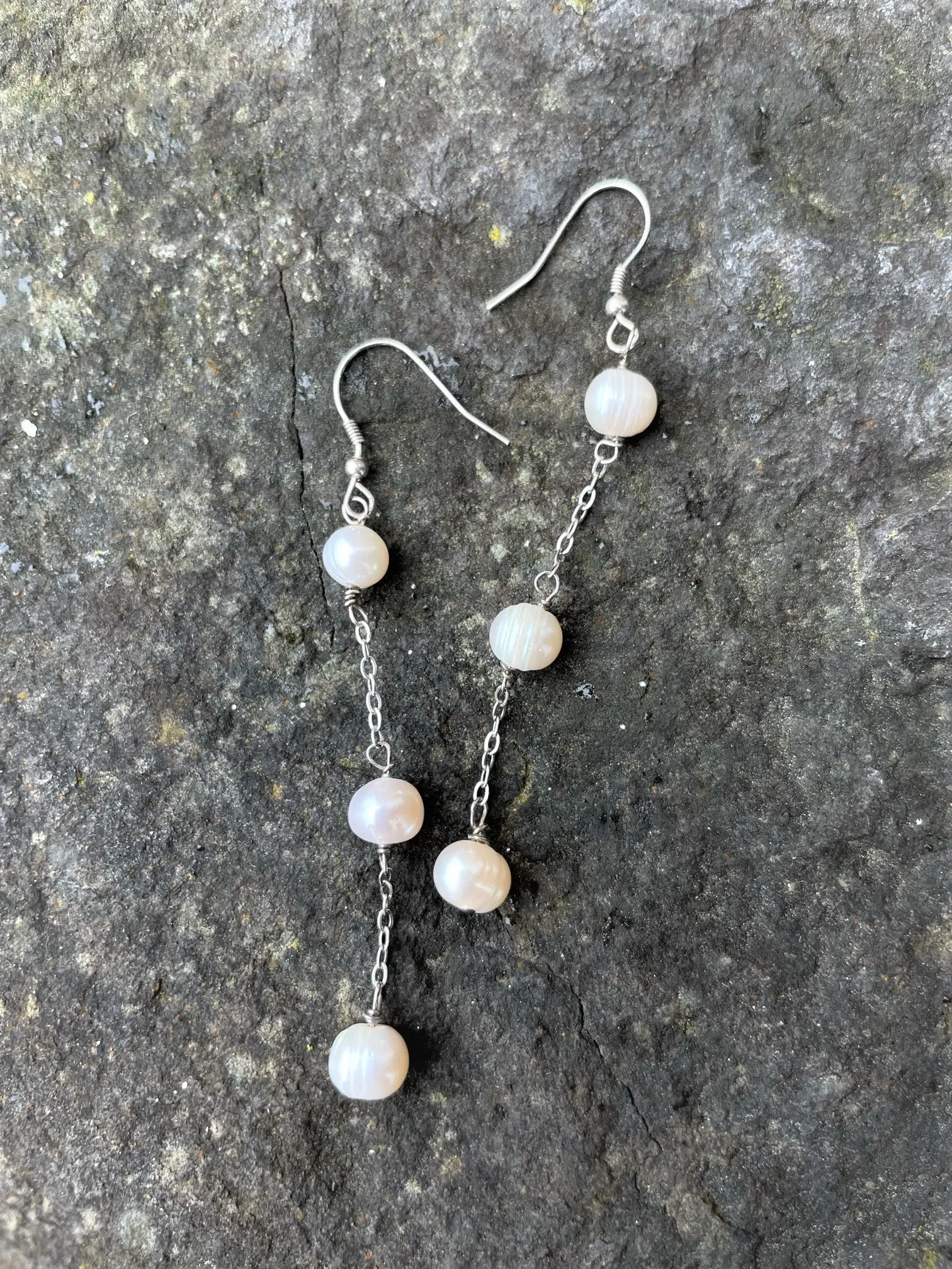 Alice Rose Jewellery - Drop 3 Pearl Earrings