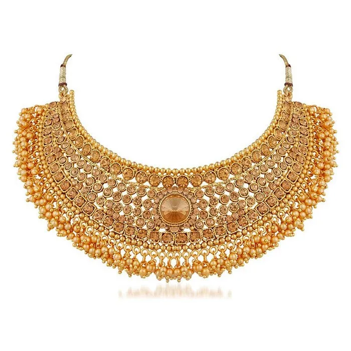 Alloy Necklace with Earrings and Maang Tikka in Gold