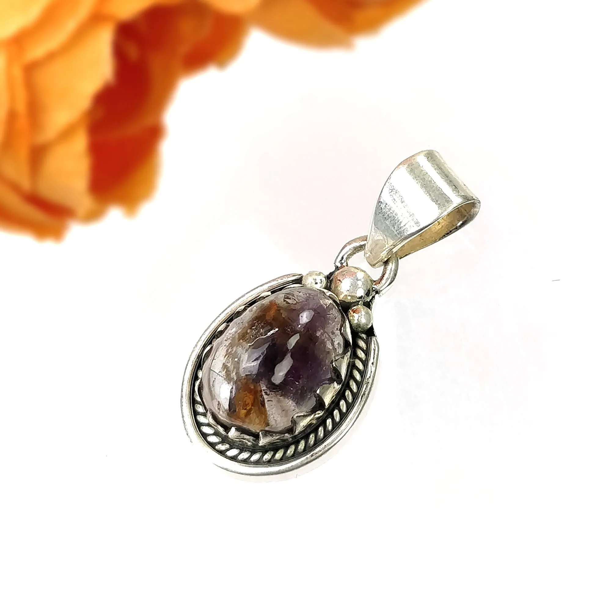 AMETHYST Gemstone 925 Sterling Silver Pendant : 5.09gms Natural Untreated Purple Amethyst Cabochon Bezel Set Pendant 1.25"