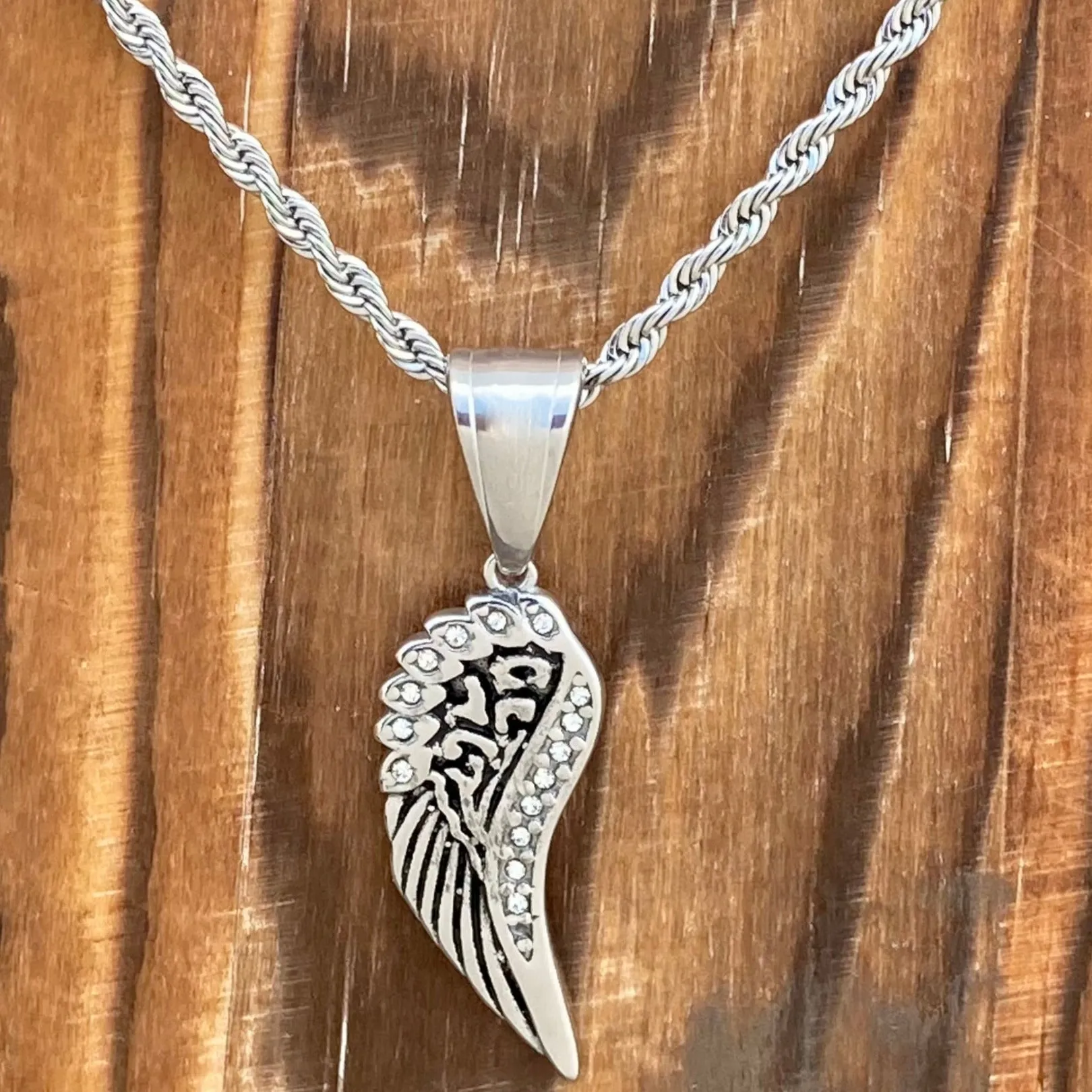 Angel Wings Mini - Pendant & Rope Necklace - Silver Bling -  SK2294