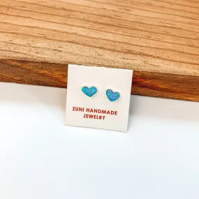 Angie Rosetta | Zuni Handmade Sterling Silver Heart Stud Earrings in Blue Opal